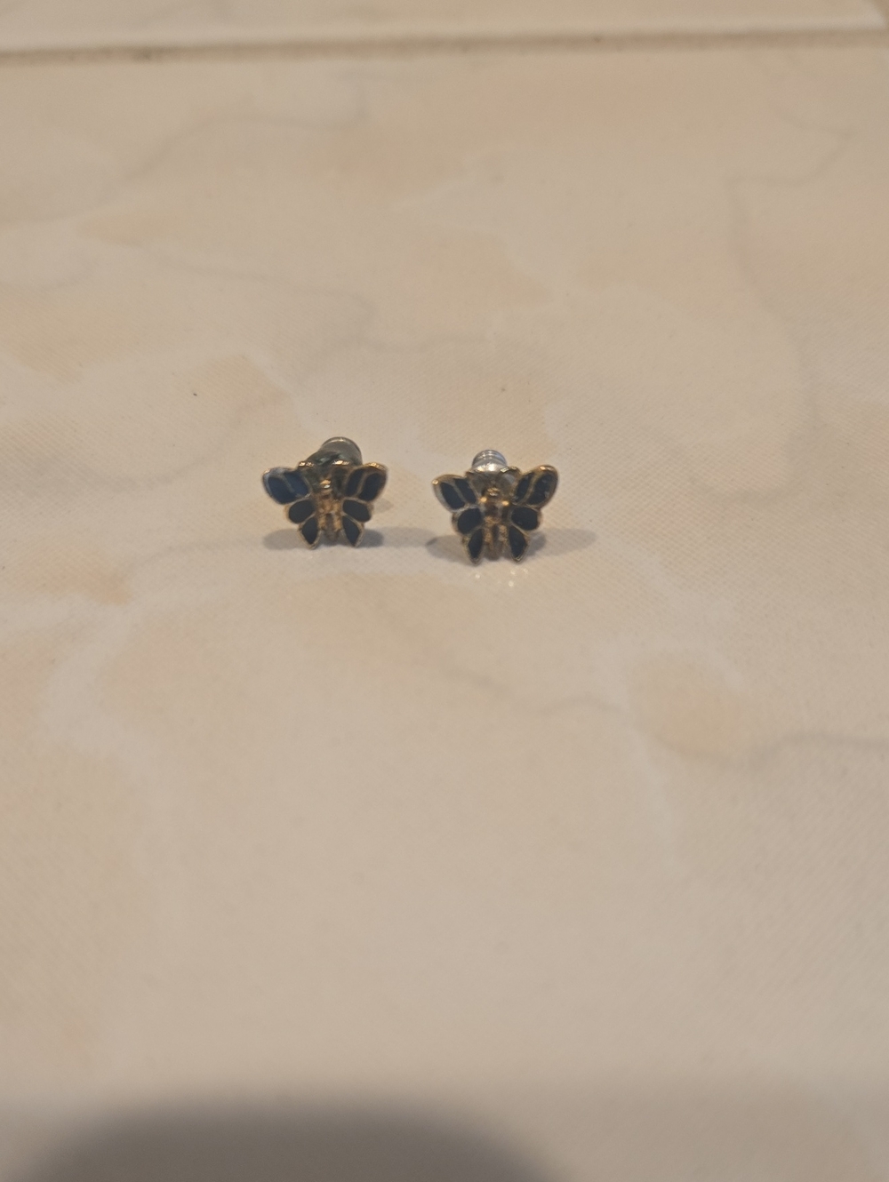 Gold and Navy Butterfly Stud Earrings - Women Jewelry